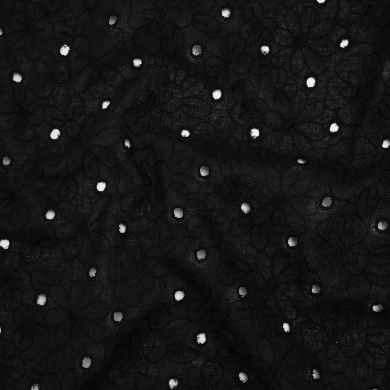 1 Yard Embroidered Eyelet Cotton Voile Black Field of Flowers Fabric 54 inch Width